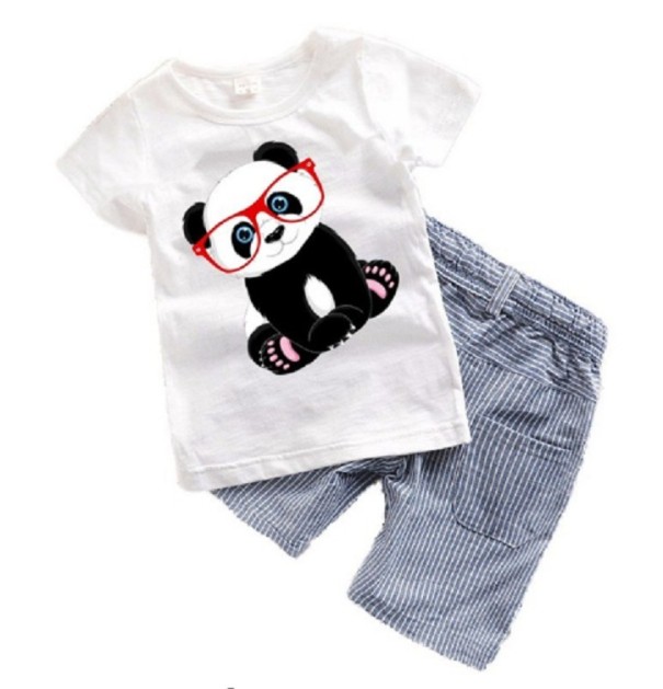 Komplet chłopięcy - Koszulka z pandą i spodenkami J677 2 B