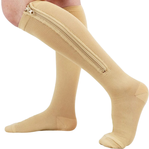 Kompressziós zokni cipzárral Kompressziós térdzokni visszér ellen Utazásra is alkalmas bézs 3XL