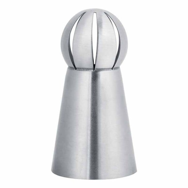 Konditor-Dekorationsspitze zum Dekorieren von Torten und Muffins mit Creme Kugelkopf mit Aussparungen Höhe 6 cm und Durchmesser 3 cm Edelstahl 1