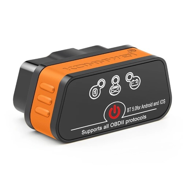 Konnwei ELM327 V1.5 Bluetooth 5.0 OBD2 escáner Lectura de códigos OBDII Diagnóstico de automóviles para Android e iOS lectura y borrado de errores naranja