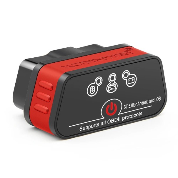 Konnwei ELM327 V1.5 Bluetooth 5.0 OBD2 skener Diagnostická čtečka kódů OBDII Auto diagnostika pro Android iOS čtení a mazání chyb červená