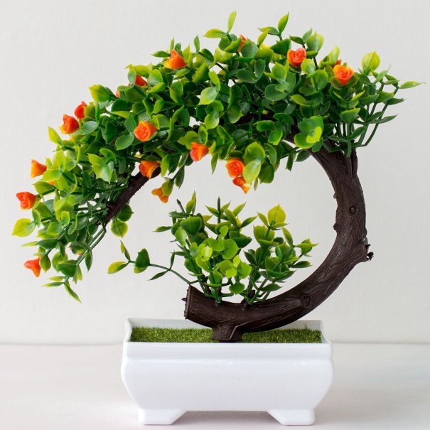 Konstgjord bonsai i en kruka orange