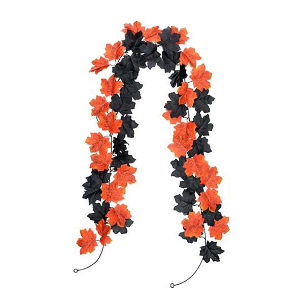 Konstgjord höstgirland 2 m Orange och svarta löv för Halloween och bröllopsdekorationer Dekoration för dörr, bord, räcke eller vägg
