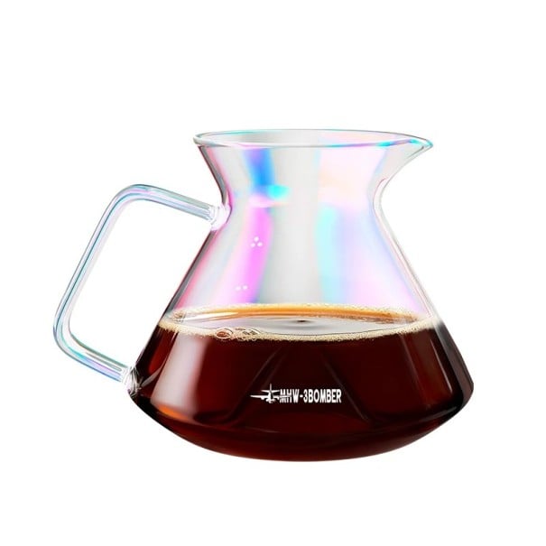 Konvička na kávu 600 ml borosilikátové sklo laboratorní kvality odolná vůči teplotám pour over nádoba pro přípravu kávy duhová