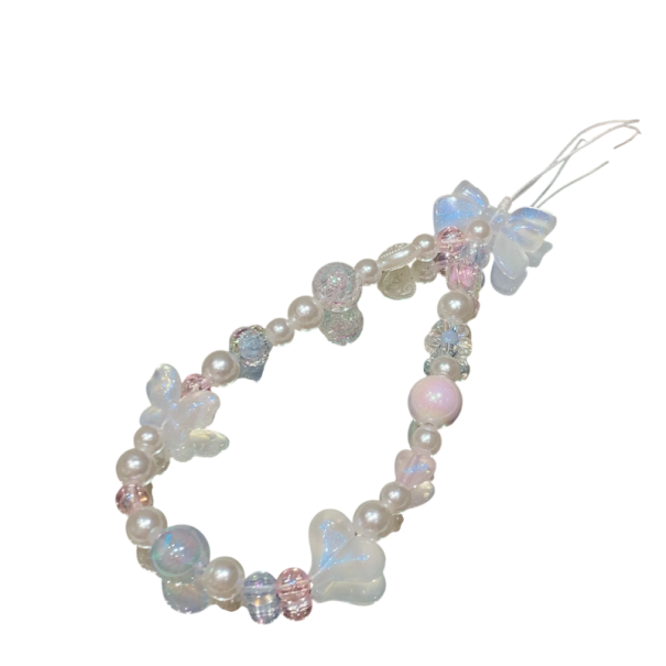 Korálkový retiazka na telefón s perlovými korálkami Dekoratívne pútko na mobil so srdcom mašľou kvetinou a motýlom Šnúra proti strate transparentné