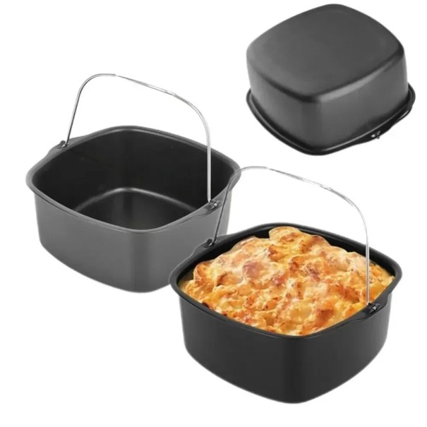 Korg till luftfritös 16,5 × 17,5 cm Aluminiumstål med non-stick yta Lämplig för ugn och mikrovågsugn Kökstillbehör 1