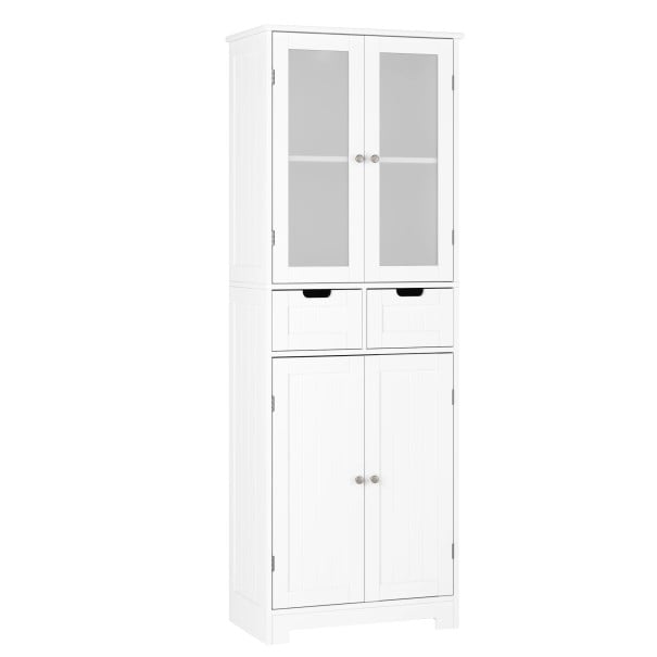 Korkea keittiökaappi 170 x 60 x 30 cm Kahdella laatikolla ja neljällä ovella Lasitettu yläosa sisäisellä hyllyllä Kapea ruokakaappi valkoinen