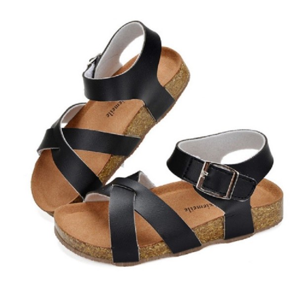 Korksandalen für Mädchen schwarz 24,5