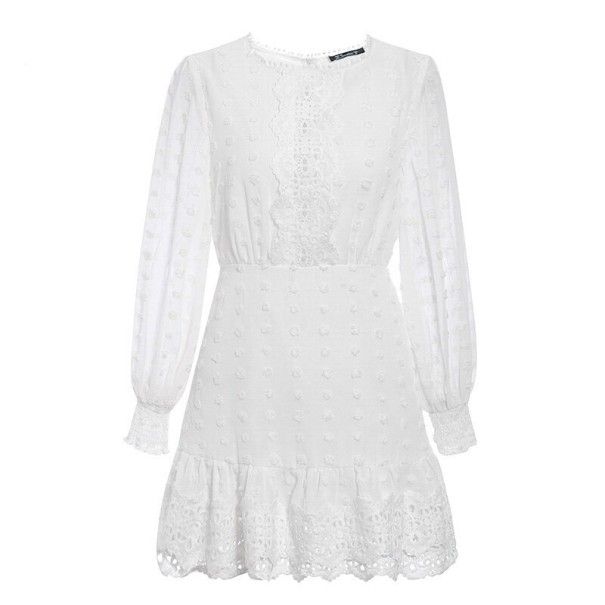 Koronkowa sukienka z długim rękawem A1 biały XS