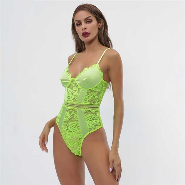 Koronkowe body damskie z wąskimi ramiączkami B794 neonowa zieleń L