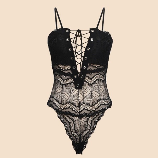 Koronkowe body damskie ze sznurowaniem B763 czarny M