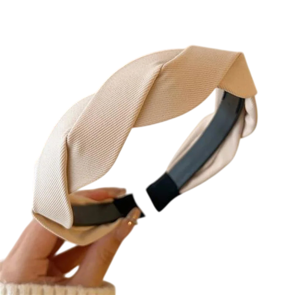 Korsad twist hårband Universell storlek Bredt tygband Elastiskt modernt hårband Elegant håraccessoar för damer beige