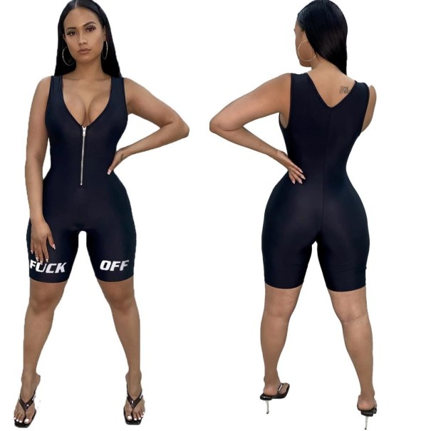 Kort åtsittande jumpsuit för kvinnor med roligt tryck