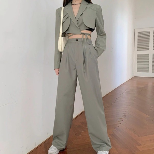 Kort blazer og bukser til kvinder A3069 khaki M