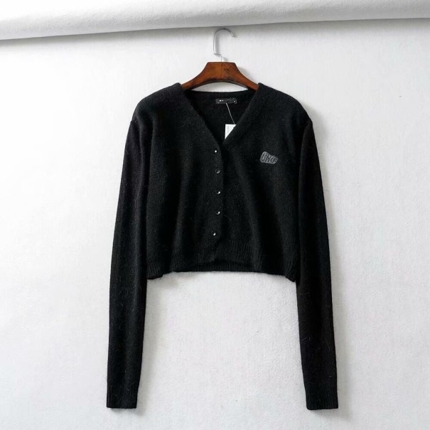 Kort button-down tröja för kvinnor A2986 svart S