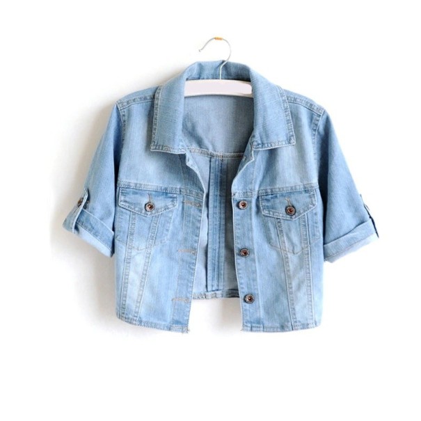 Kort denimjakke til kvinder P1681 lyseblå XL