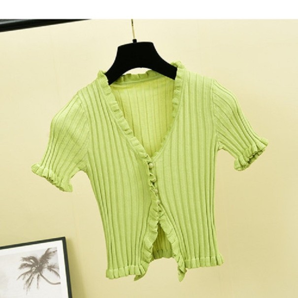 Kort gerimpeld T-shirt voor dames lichtgroen