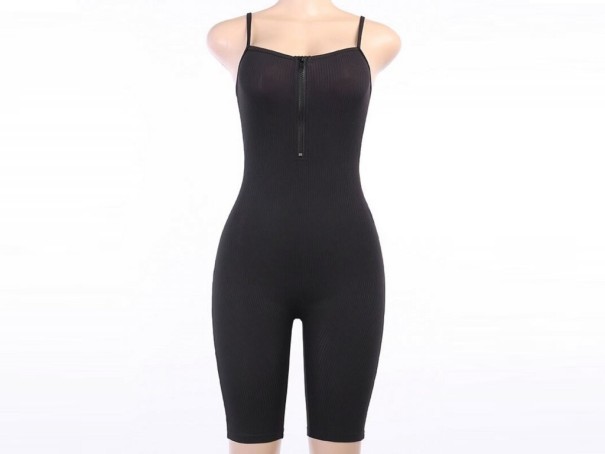 Kort jumpsuit för kvinnor med dragkedja svart M