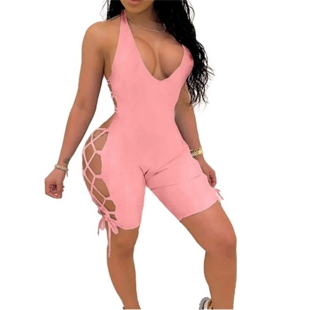 Kort jumpsuit för kvinnor med exponerad rygg rosa L