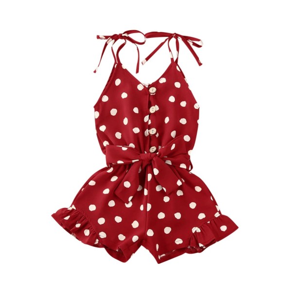 Kort jumpsuit med polkaprikker til piger rød 2