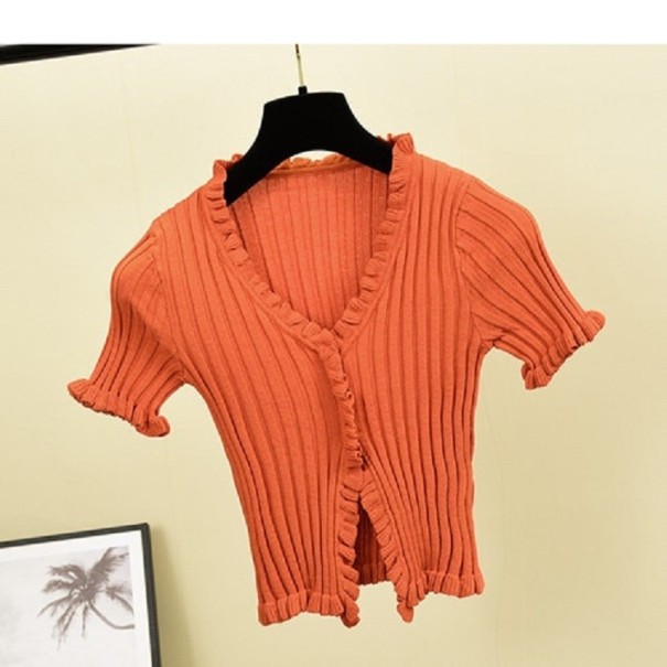 Kort ruchad T-shirt för kvinnor orange