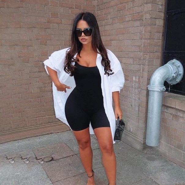 Kort stickad jumpsuit för kvinnor svart S