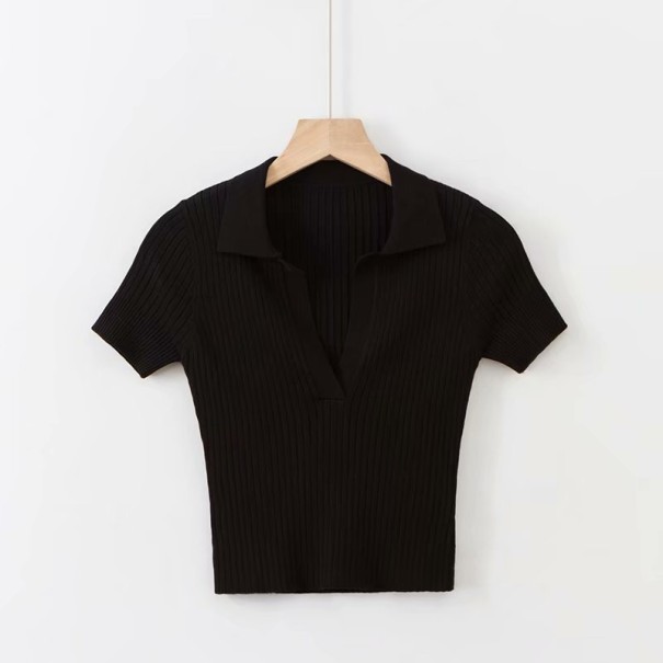 Kort t-shirt för kvinnor med krage vit S