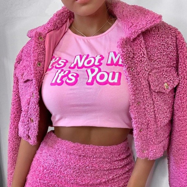 Kort t-shirt för kvinnor rosa XS