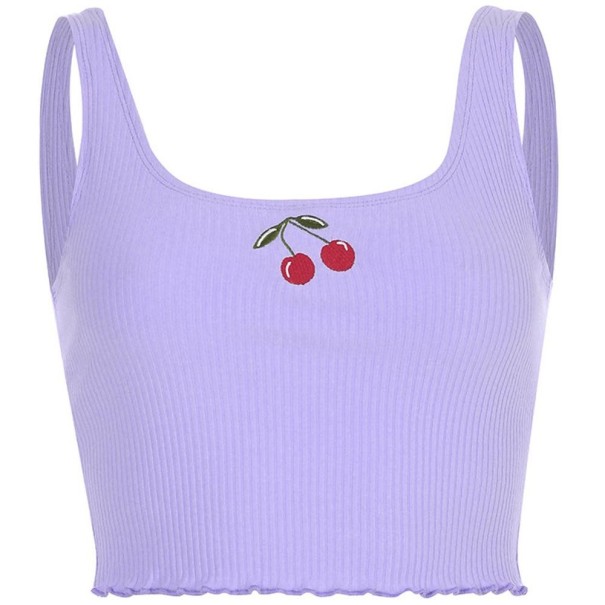 Kort tanktop til kvinder med kirsebær lyslilla XS