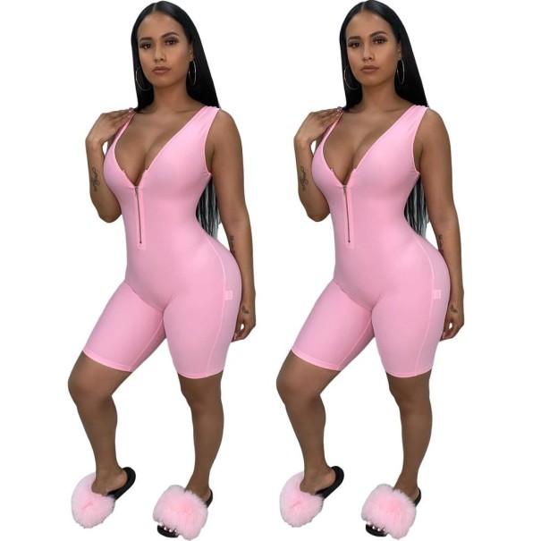 Kort tight jumpsuit för kvinnor med dragkedja