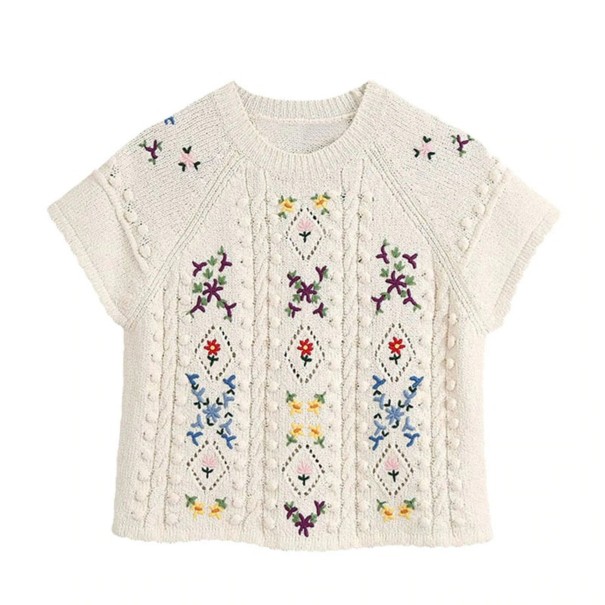 Kort tröja för kvinnor med broderi M