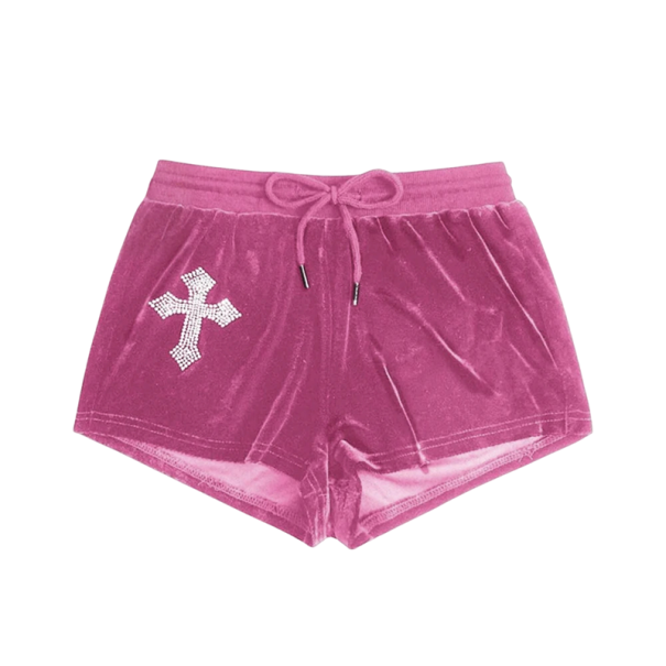 Korta, glansiga, tighta shorts med dragsko för kvinnor, sportbyxor med diamantmönster och elastiska shorts för sommaren mörkrosa S
