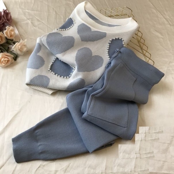 Kortærmet sweater og bukser til kvinder blå XL