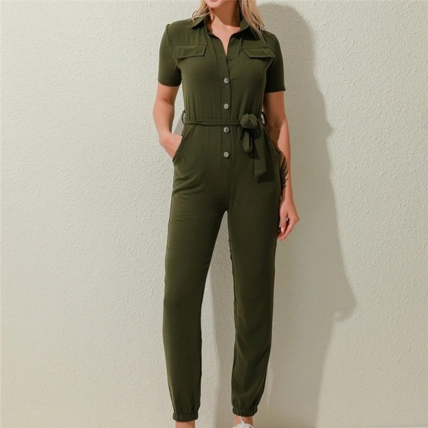 Kortärmad jumpsuit för kvinnor armégrön S