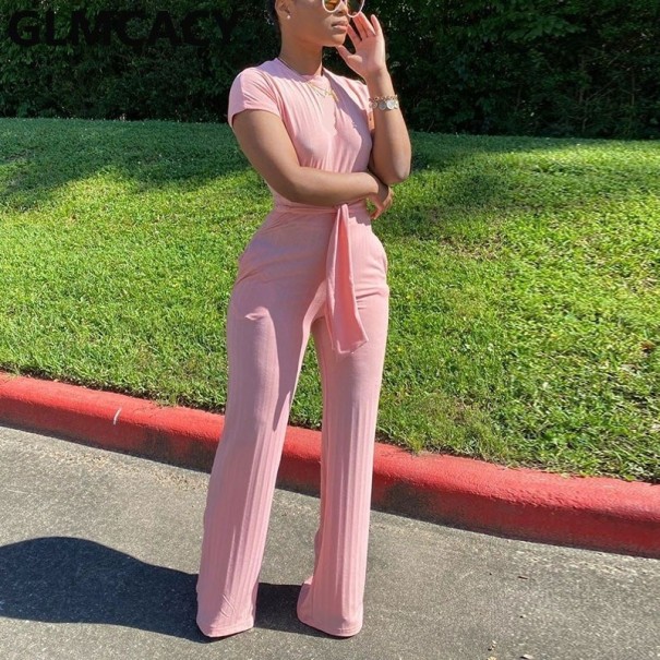 Kortärmad jumpsuit för kvinnor B838 rosa XL