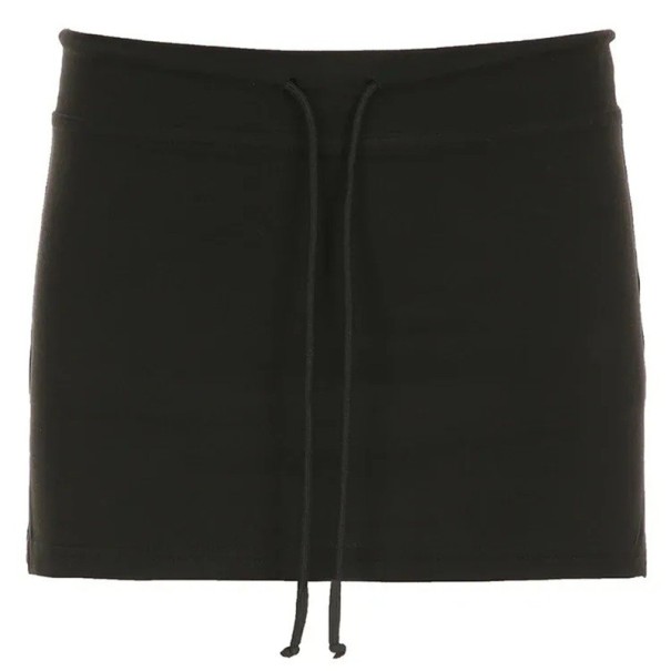 Korte retro minirok met vetersluiting Elegante casual rok voor dames Stijlvolle A-lijn rok met hoge taille voor dagelijks gebruik zwart L