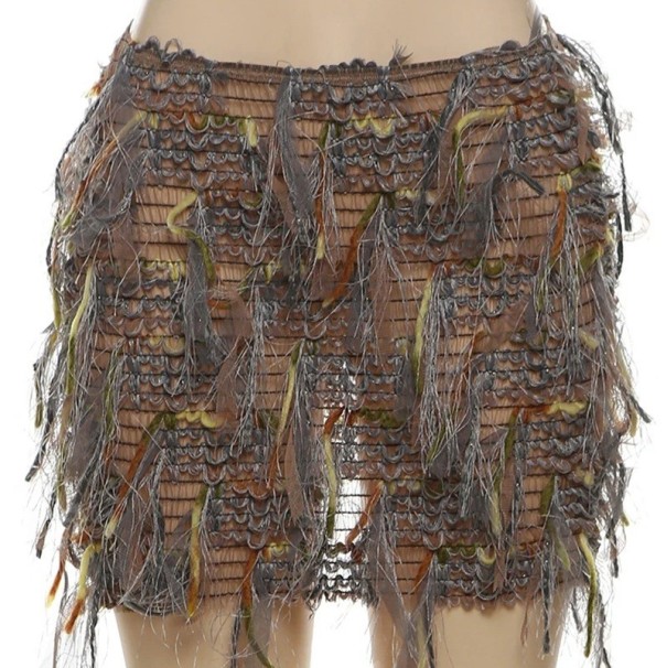 Korte transparante gebreide rok met kwastjes Sexy minirokken voor vrouwen Slanke skinny rok voor strand en feestjes Zomer doorschijnende rok bruin S