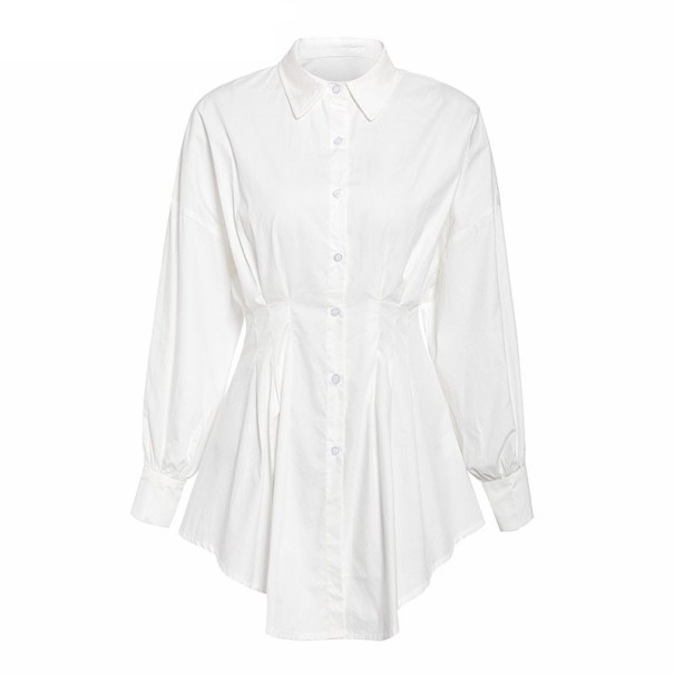 Košilové mini šaty s dlouhým rukávem bílá M