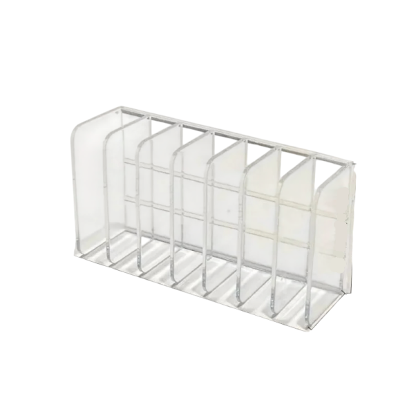 Kosmetikai szervező 7 rekesszel 17 x 4 x 8,5 cm műanyag átlátszó állvány sminkhez és fürdőszobai kiegészítőkhöz, valamint asztalra 1