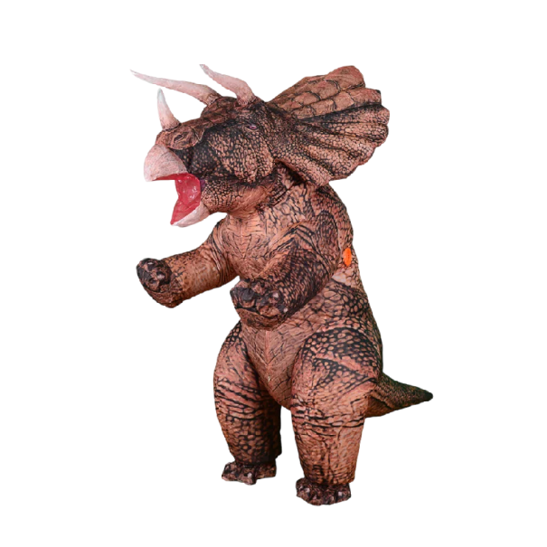 Kostým dinosaurus nafukovací celotělový Reliéfní povrch a rohatý límec Vhodná výška 150–200 cm Polyester Ventilátor na baterie i USB 1