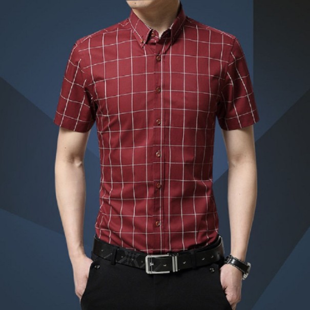 Koszula męska z krótkim rękawem A1467 czerwony L