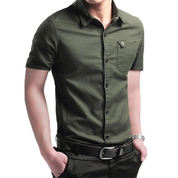 Koszula męska z krótkim rękawem F451 zieleń wojskowa L
