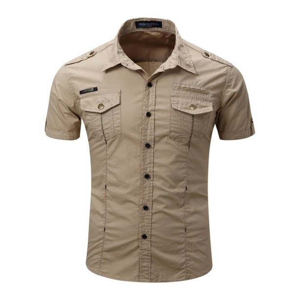 Koszula męska z krótkim rękawem F478 khaki S
