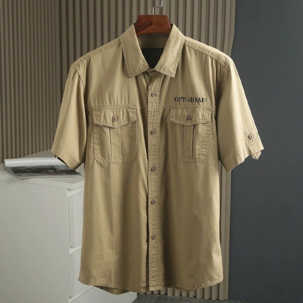 Koszula męska z krótkim rękawem F575 khaki L