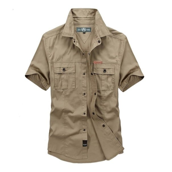 Koszula męska z krótkim rękawem F759 khaki XL