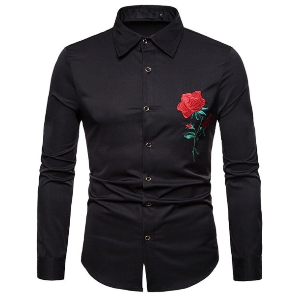 Koszula męska z różami F727 czarny XXL