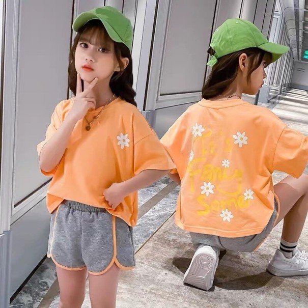 Koszulka i spodenki dziewczęce L1544 pomarańczowy 10