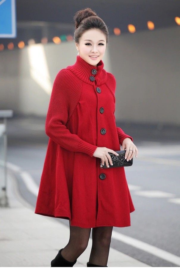 Kötött ujjú női kabát J1827 piros L
