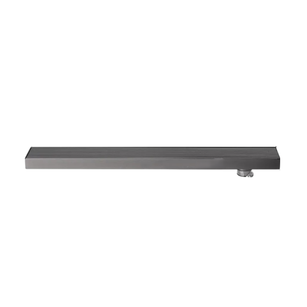 Koupelnový podlahový žlab s odtokem na kraji a vyjímatelným roštem 30 x 6,8 x 5,6 cm s odtokovým hrdlem 4,5 cm a háčkem na vyjmutí šedá
