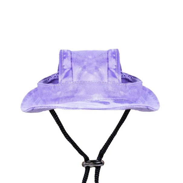 Kovbojihattu pienille koirille ja kissoille 4-6,5 kg korvakuulokkeilla, lemmikkiasuste, syntymäpäiväjuhlat, päähine, päänympärys 34 cm violetti